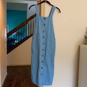 B & B - light blue denim look jumper dress size S pockets buttons Like New